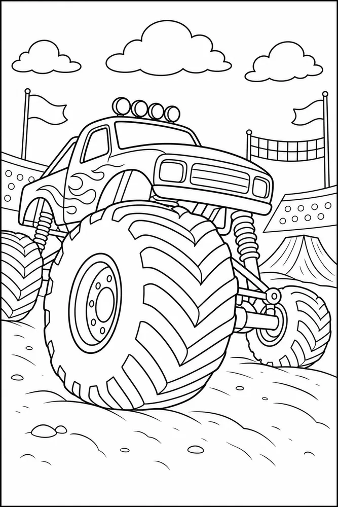 Monster Truck Race Monster Truck Race Tire Close Up coloring page