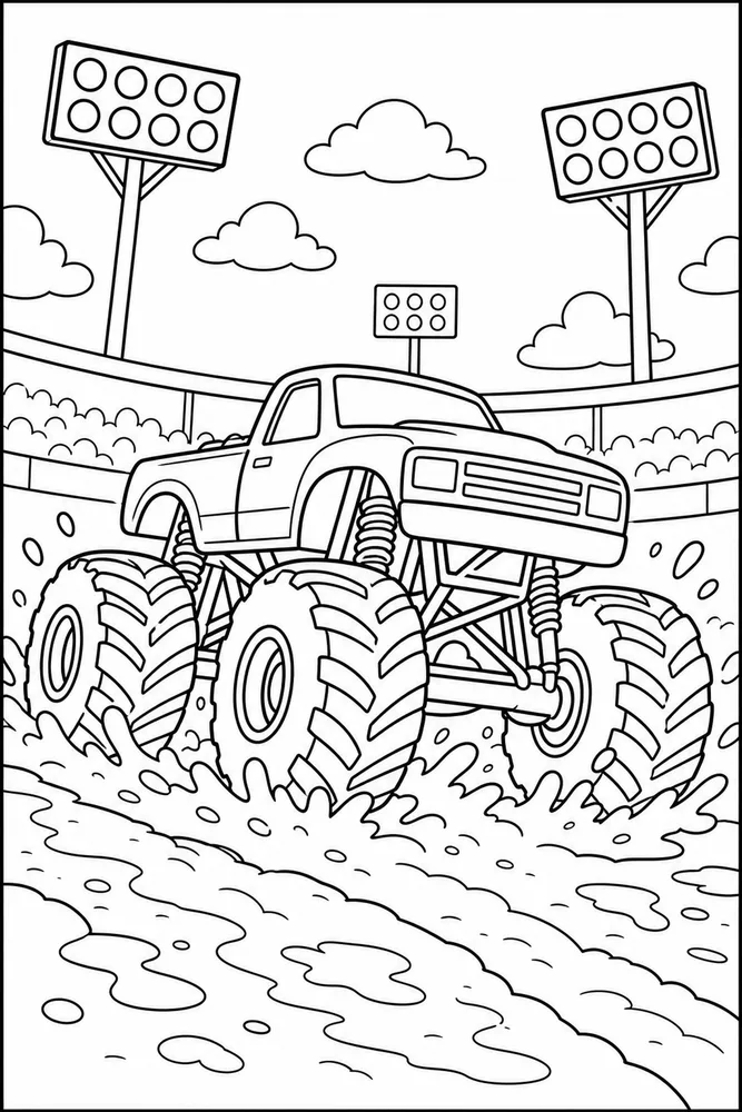 Muddy Monster Truck Muddy Monster Truck Arena Lights coloring page