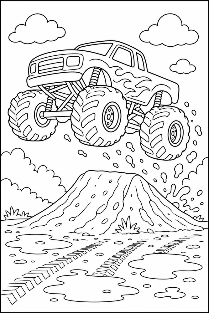 Muddy Monster Truck Muddy Monster Truck Ramp Jump coloring page
