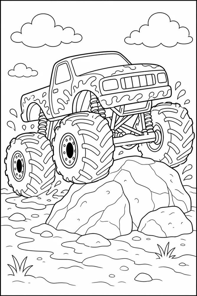 Muddy Monster Truck Muddy Monster Truck Rocky Obstacle coloring page
