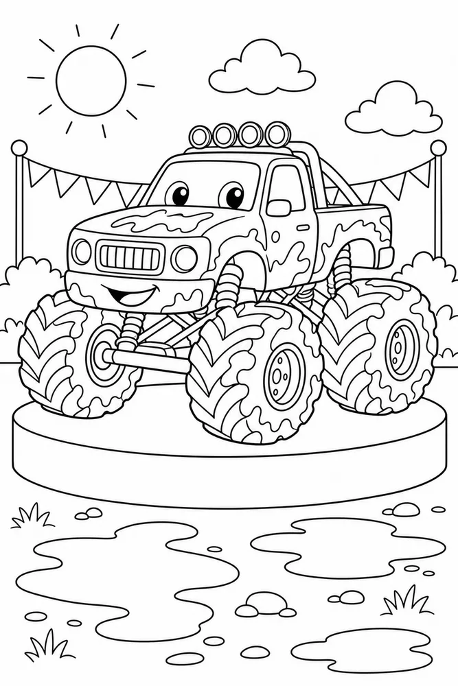 Muddy Monster Truck Muddy Monster Truck Showcase Platform coloring page