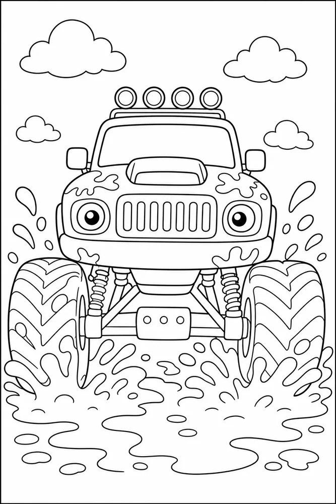 Muddy Monster Truck Muddy Monster Truck Simple Front View coloring page