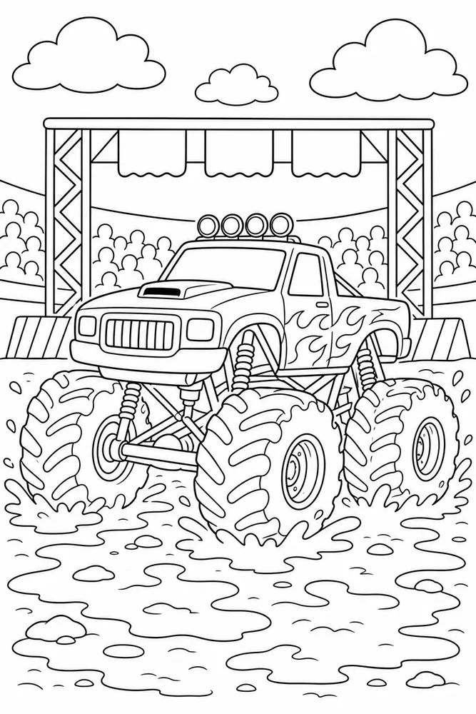 Muddy Monster Truck Muddy Monster Truck Stadium Start Line coloring page