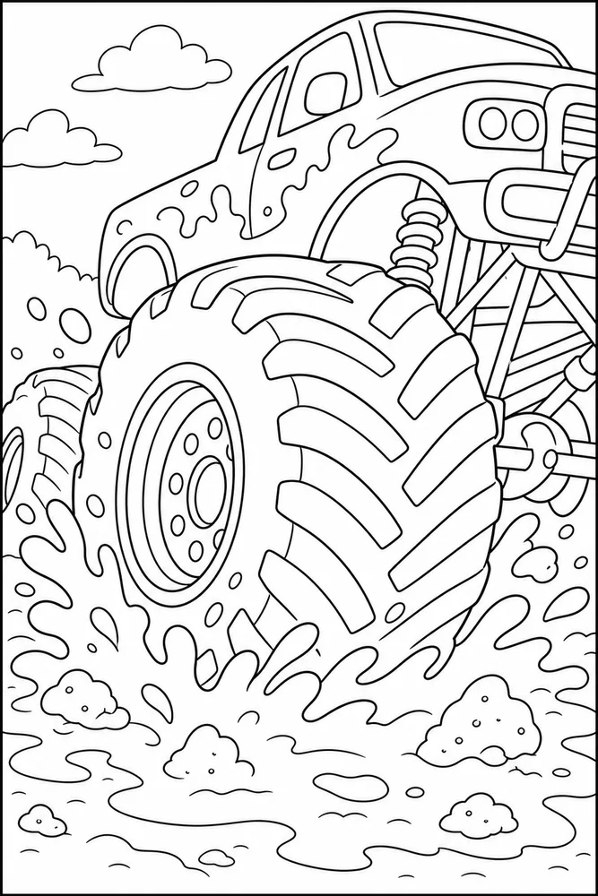 Muddy Monster Truck Muddy Monster Truck Tire Close Up coloring page