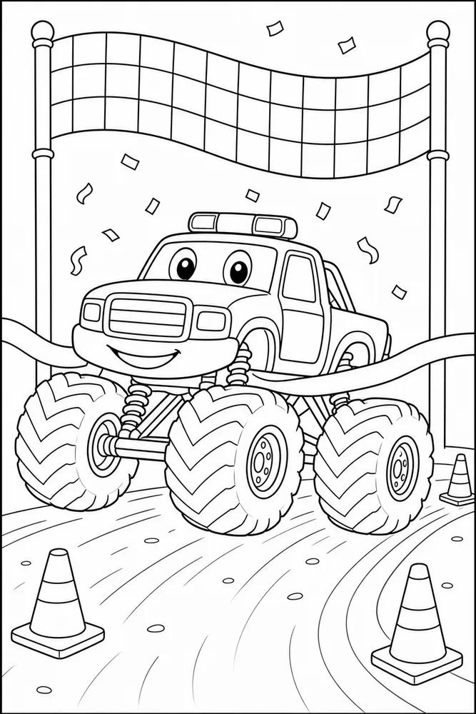 Police Monster Truck Police Monster Truck Finish Flag coloring page