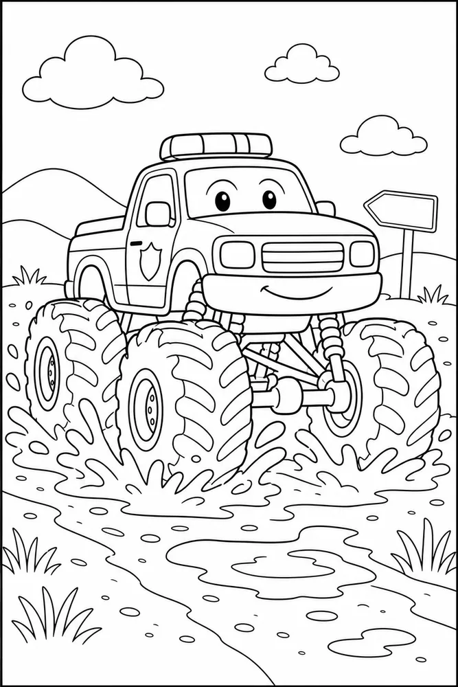 Police Monster Truck Police Monster Truck Muddy Track coloring page