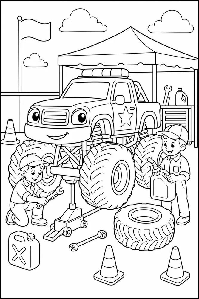 Police Monster Truck Police Monster Truck Pit Stop coloring page