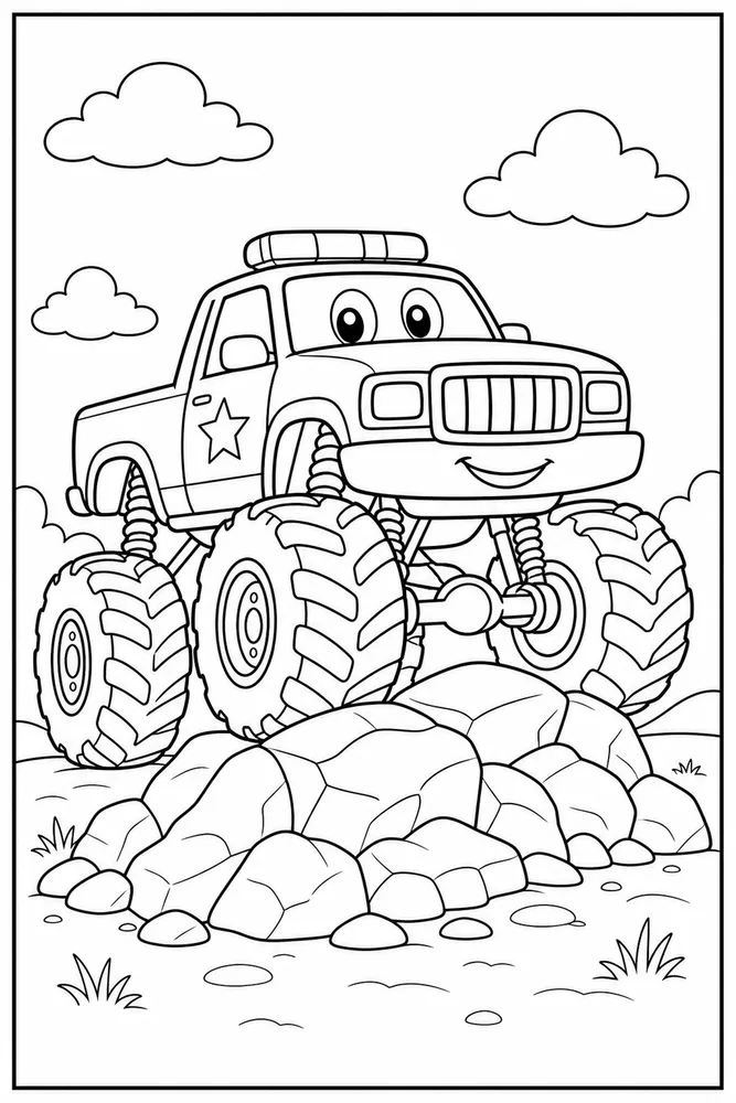 Police Monster Truck Police Monster Truck Rocky Obstacle coloring page