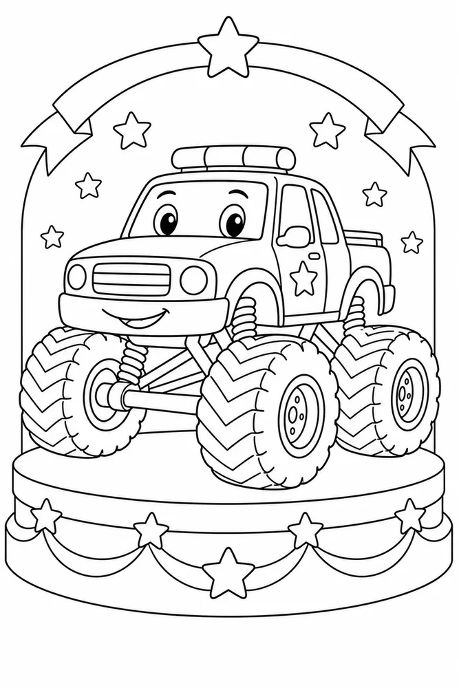 Police Monster Truck Police Monster Truck Showcase Platform coloring page