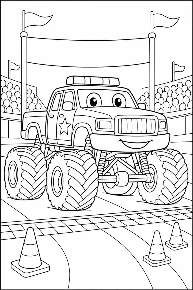 Police Monster Truck Police Monster Truck Stadium Start Line coloring page