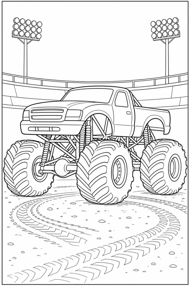 Realistic Monster Truck Realistic Monster Truck Arena Lights coloring page