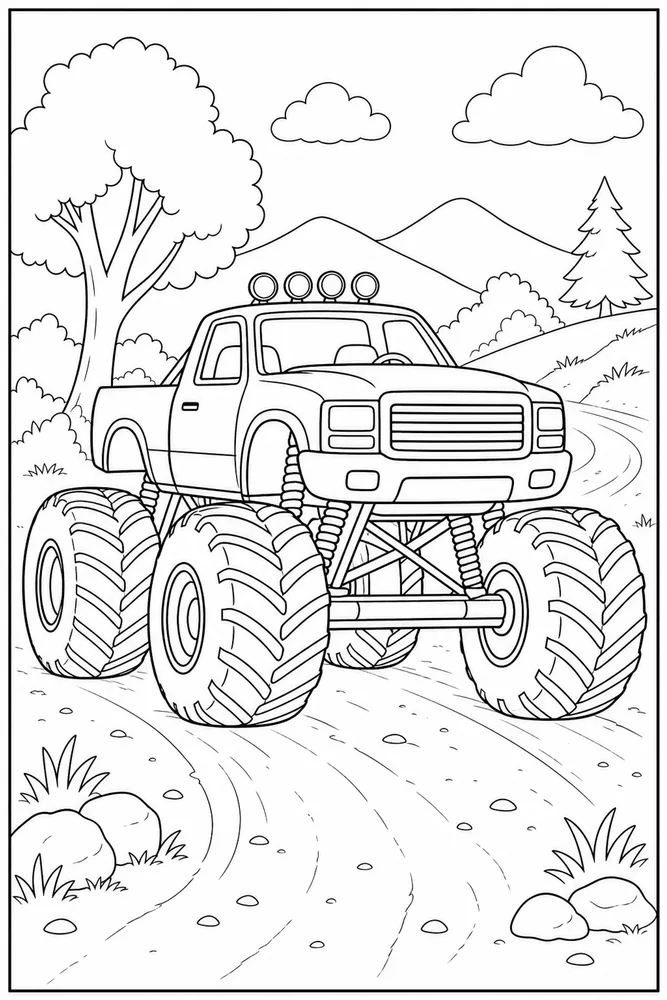 Realistic Monster Truck Realistic Monster Truck Dirt Road coloring page