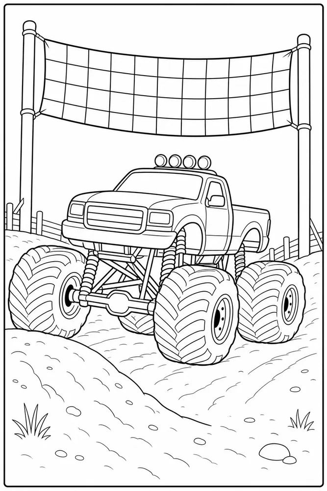Realistic Monster Truck Realistic Monster Truck Finish Flag coloring page