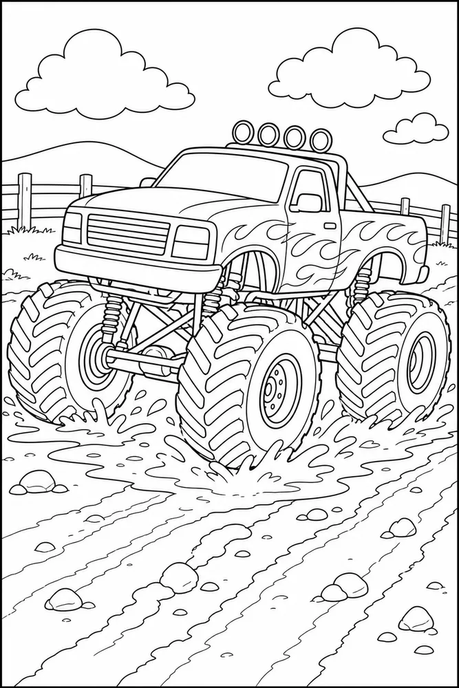 Realistic Monster Truck Realistic Monster Truck Muddy Track coloring page