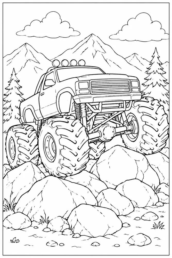 Realistic Monster Truck Realistic Monster Truck Rocky Obstacle coloring page