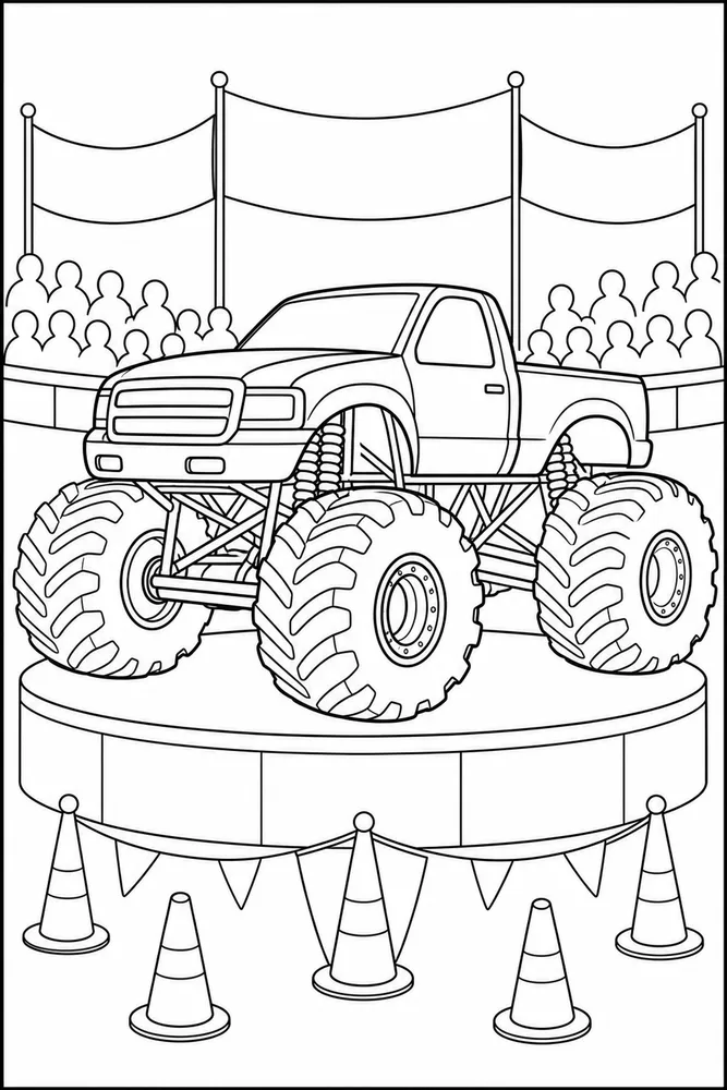 Realistic Monster Truck Realistic Monster Truck Showcase Platform coloring page