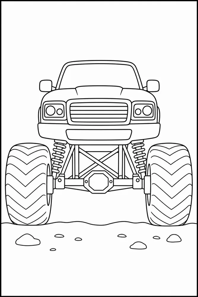 Realistic Monster Truck Realistic Monster Truck Simple Front View coloring page