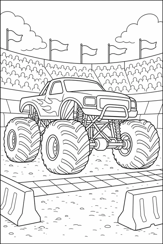 Realistic Monster Truck Realistic Monster Truck Stadium Start Line coloring page