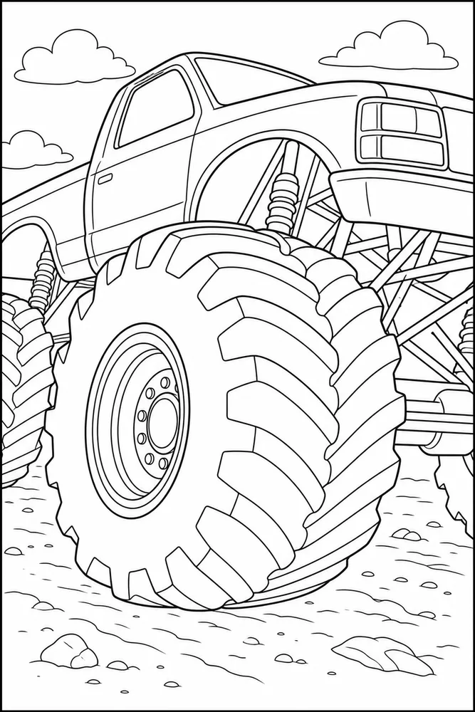 Realistic Monster Truck Realistic Monster Truck Tire Close Up coloring page