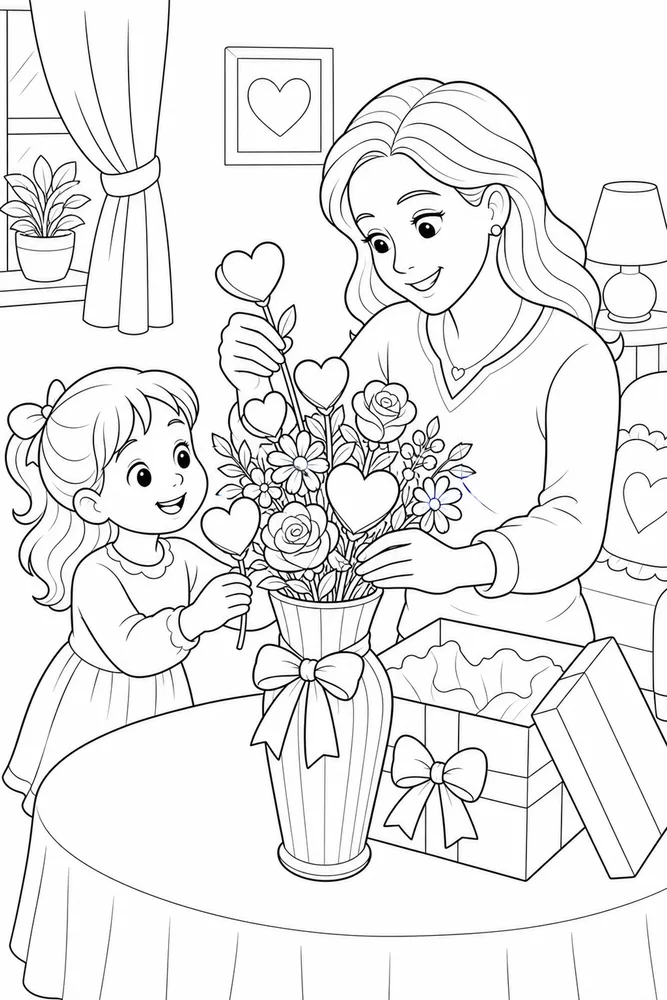 Happy Mothers Day Happy mothers day activity scene coloring page