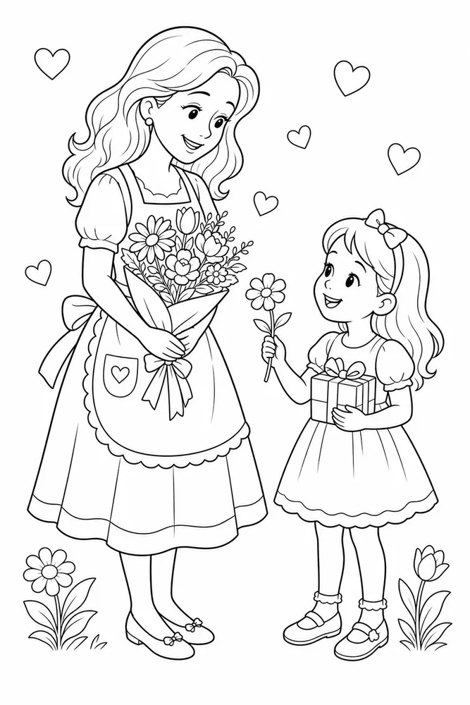 Happy Mothers Day Happy mothers day family scene coloring page