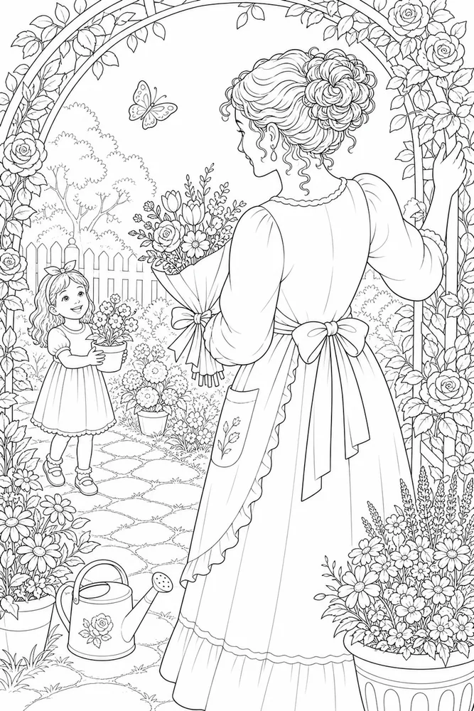 Happy Mothers Day Happy mothers day garden setting coloring page
