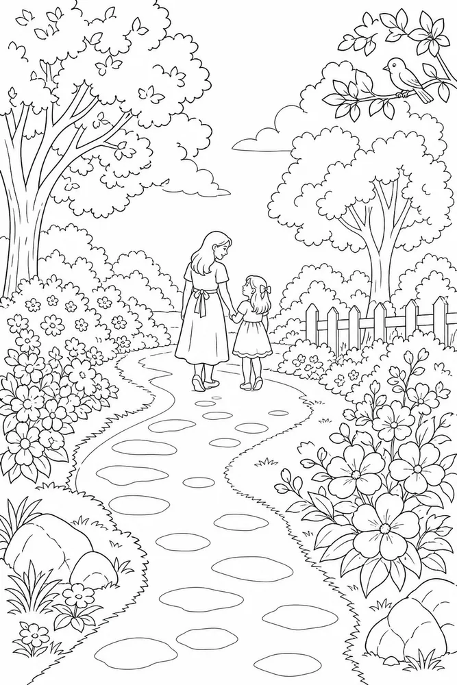 Happy Mothers Day Happy mothers day outdoor path coloring page