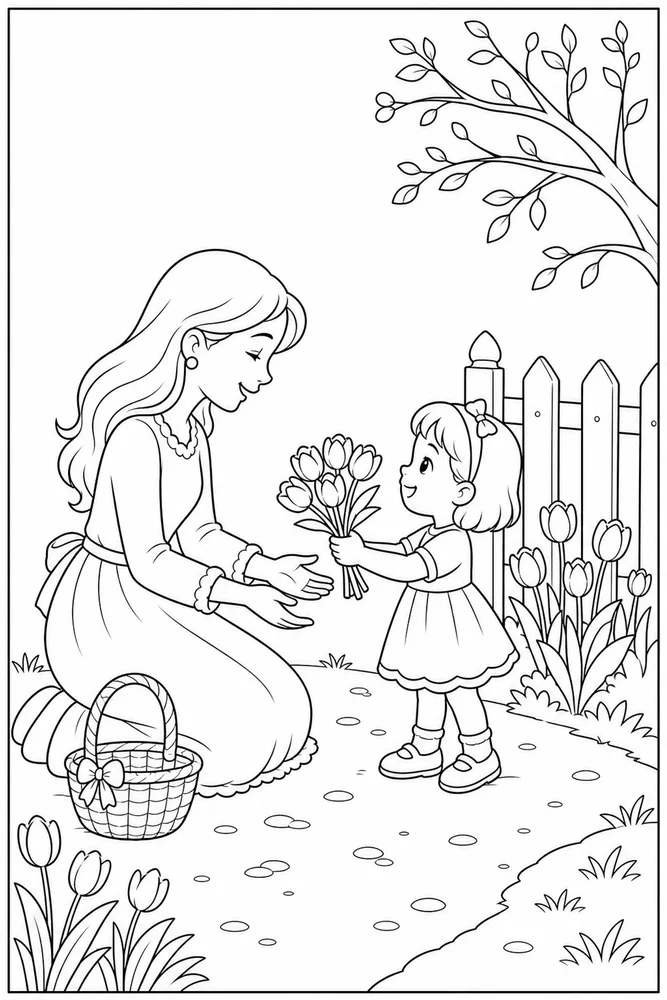 Happy Mothers Day Happy mothers day simple scene coloring page