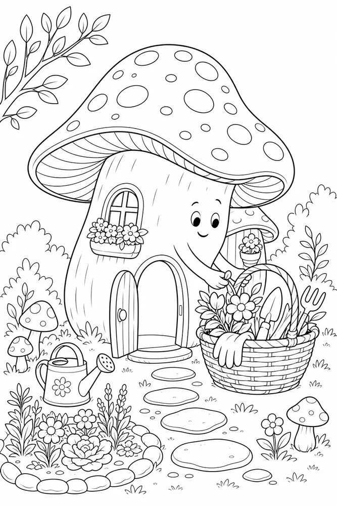 Mushroom House Mushroom house activity scene coloring page