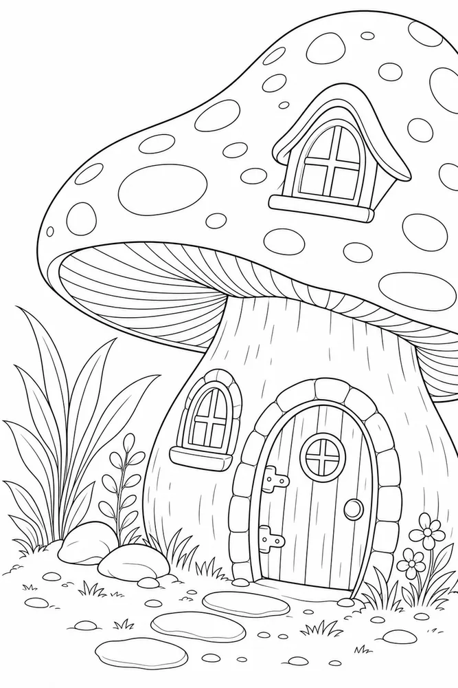 Mushroom House Mushroom house close up detail coloring page