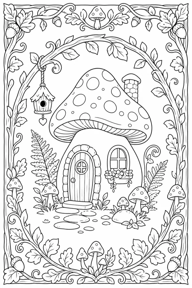 Mushroom House Mushroom house decorative border coloring page