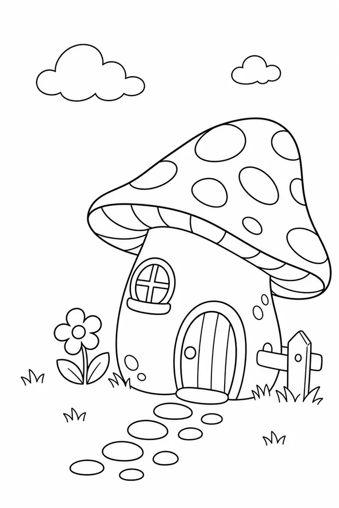 Mushroom House Mushroom house easy beginner page coloring page