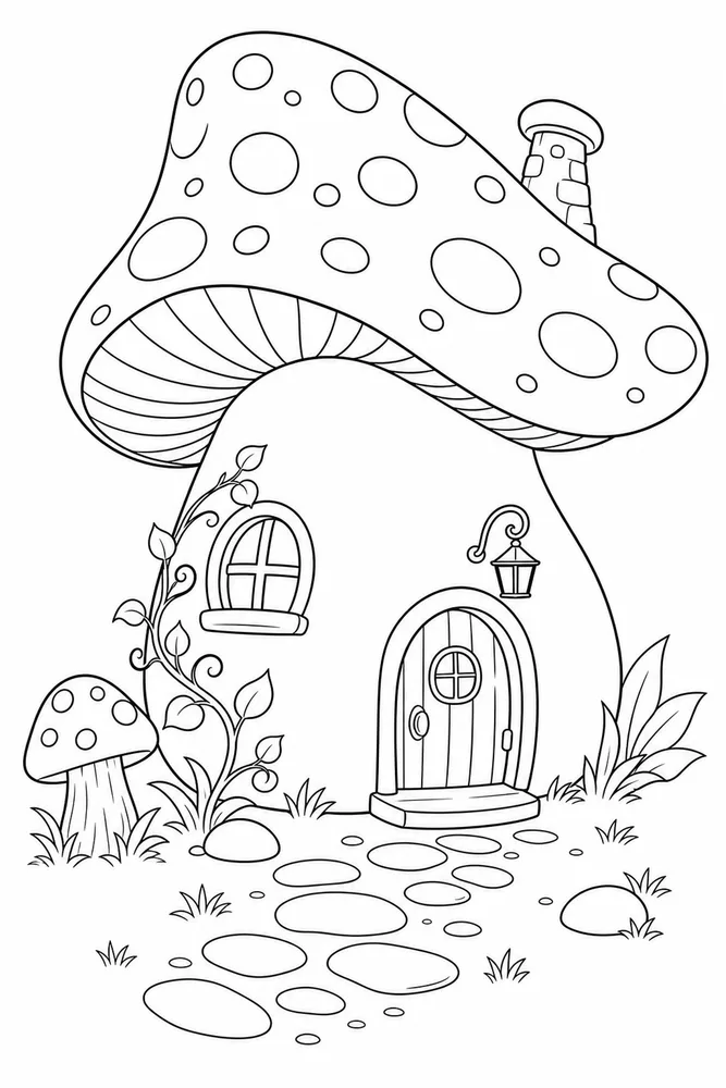 Mushroom House Mushroom house front portrait coloring page