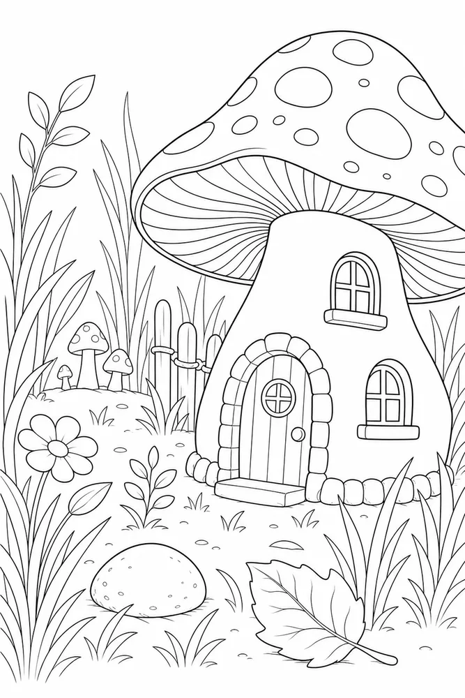 Mushroom House Mushroom house garden setting coloring page