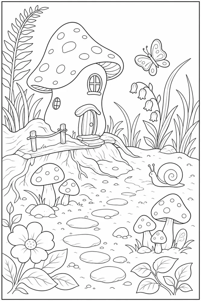 Mushroom House Mushroom house habitat background coloring page