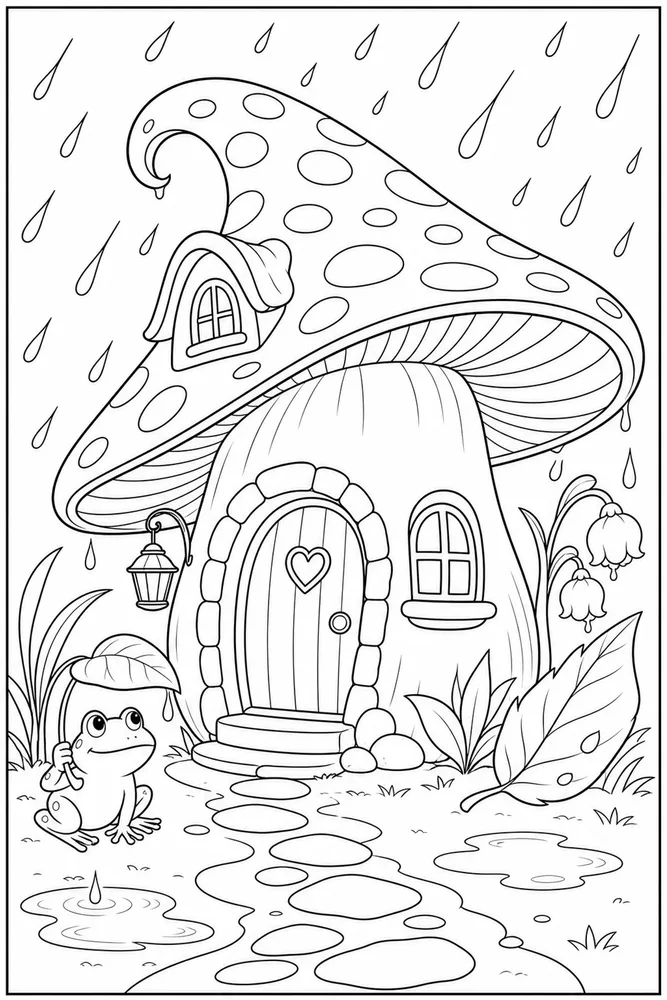 Mushroom House Mushroom house playful pose coloring page