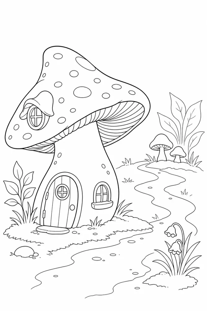 Mushroom House Mushroom house simple scene coloring page