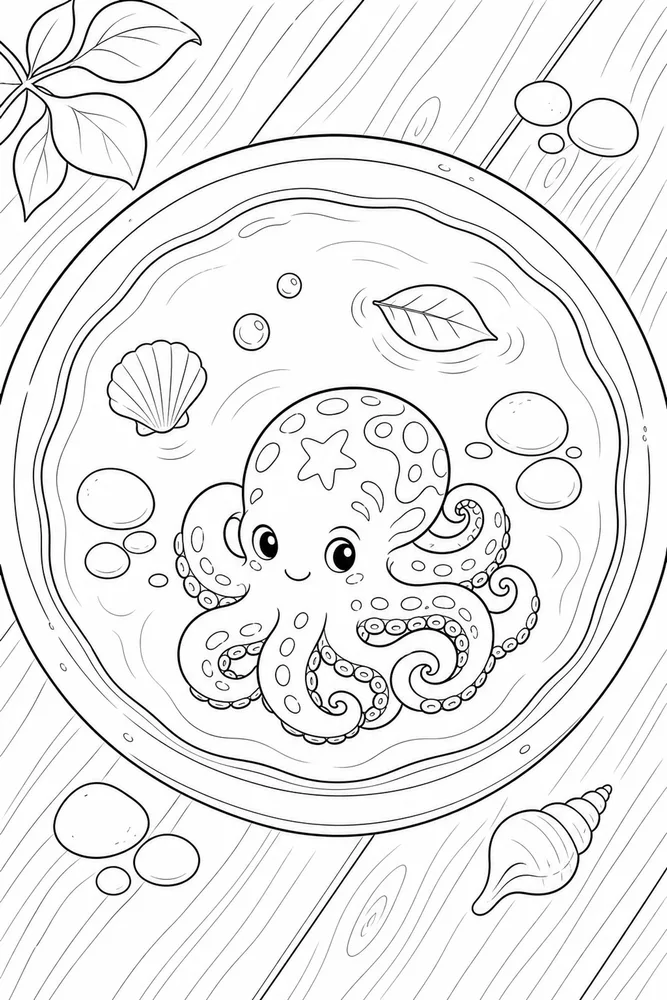 Ocean Creatures Ocean creatures cozy indoor moment coloring page