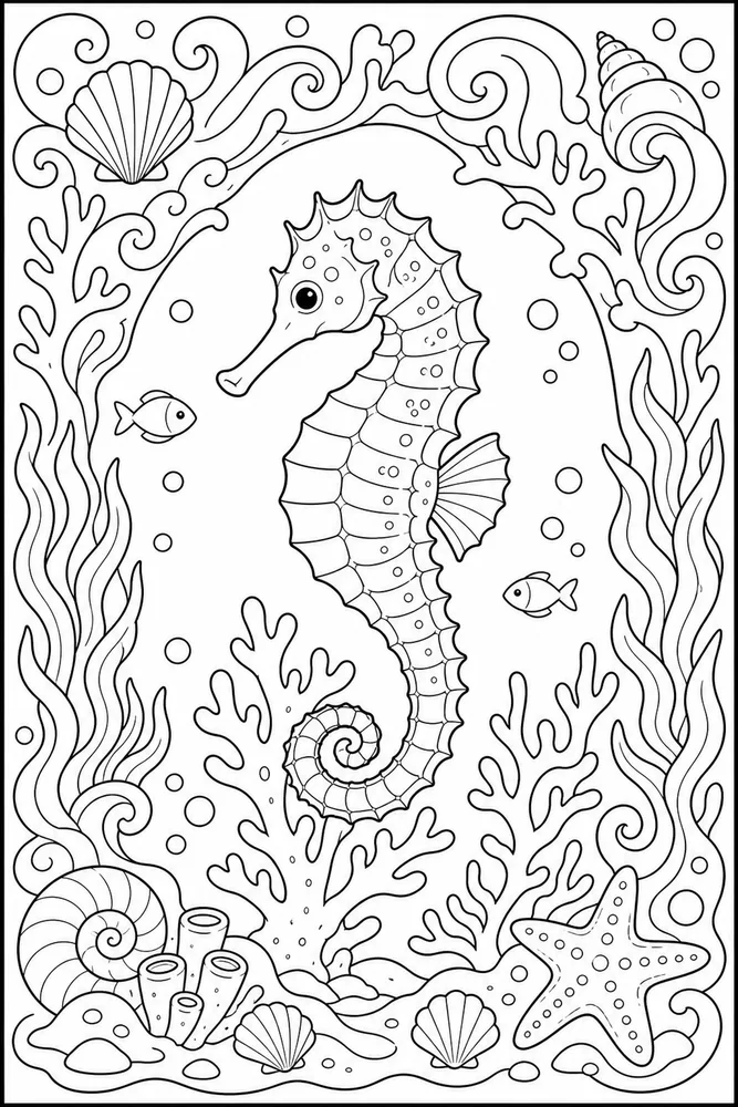 Ocean Creatures Ocean creatures decorative border coloring page