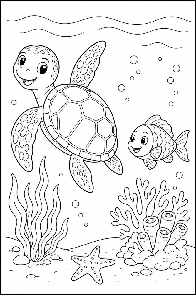 Ocean Creatures Ocean creatures family scene coloring page