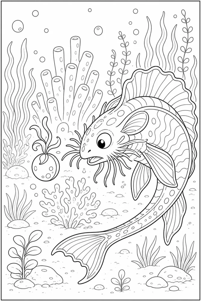 Ocean Creatures Ocean creatures garden setting coloring page