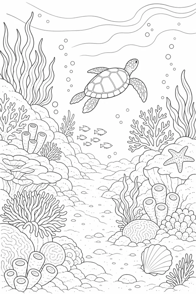 Ocean Creatures Ocean creatures habitat background coloring page