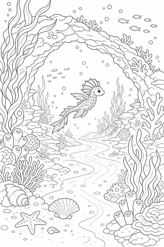 Ocean Creatures Ocean creatures outdoor path coloring page