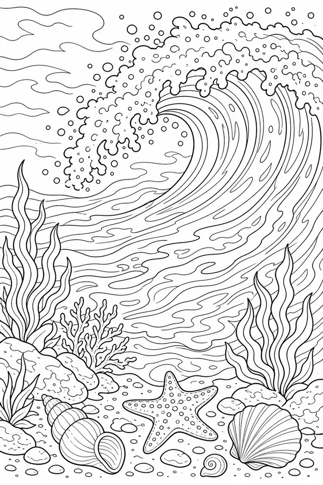 Ocean for Adults Ocean for adults close up detail coloring page