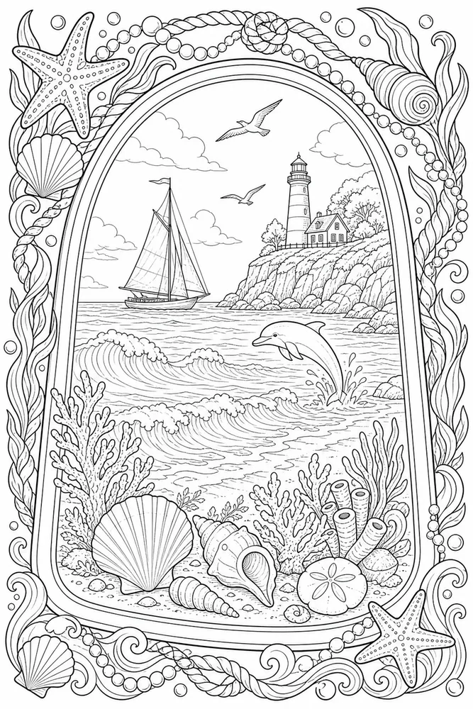 Ocean for Adults Ocean for adults decorative border coloring page