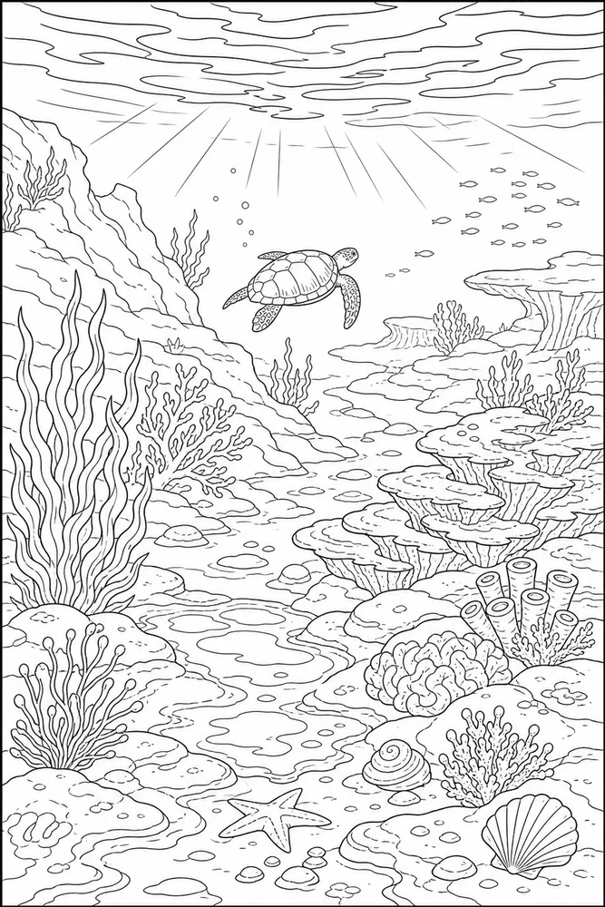 Ocean for Adults Ocean for adults habitat background coloring page
