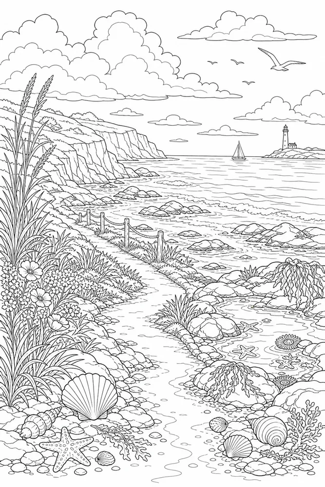 Ocean for Adults Ocean for adults outdoor path coloring page