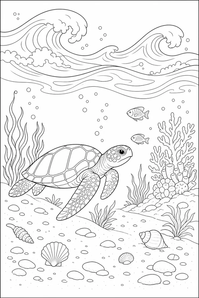 Ocean for Adults Ocean for adults simple scene coloring page