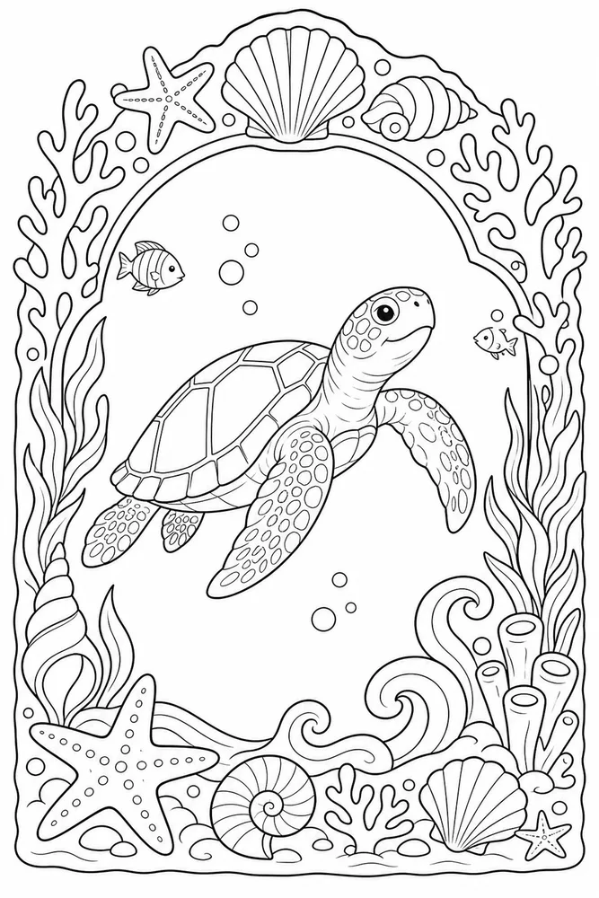 Ocean Life Ocean life decorative border coloring page
