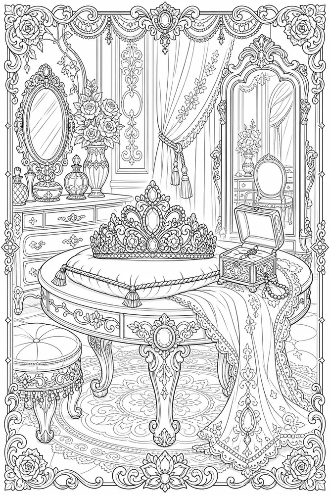 Adult Princess Jeweled Tiara Table coloring page